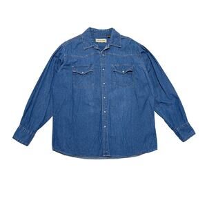 Bit & Bridle Pearl Snap Denim Shirt | Western Cowboy Rodeo Work | Mens XL